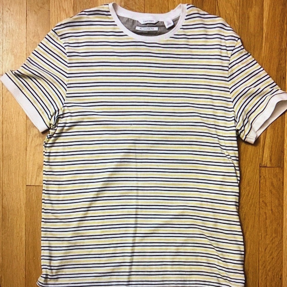Calvin Klein Blue and Yellow Striped Tee